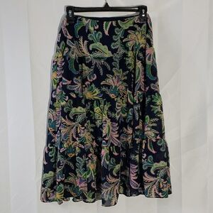 Chaps Floral Paisley Women's Skirt Elastic Waist Tiered. Size Xl. Navy Blue Pink